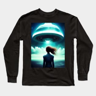 A girl looking at UFO in the sky Long Sleeve T-Shirt